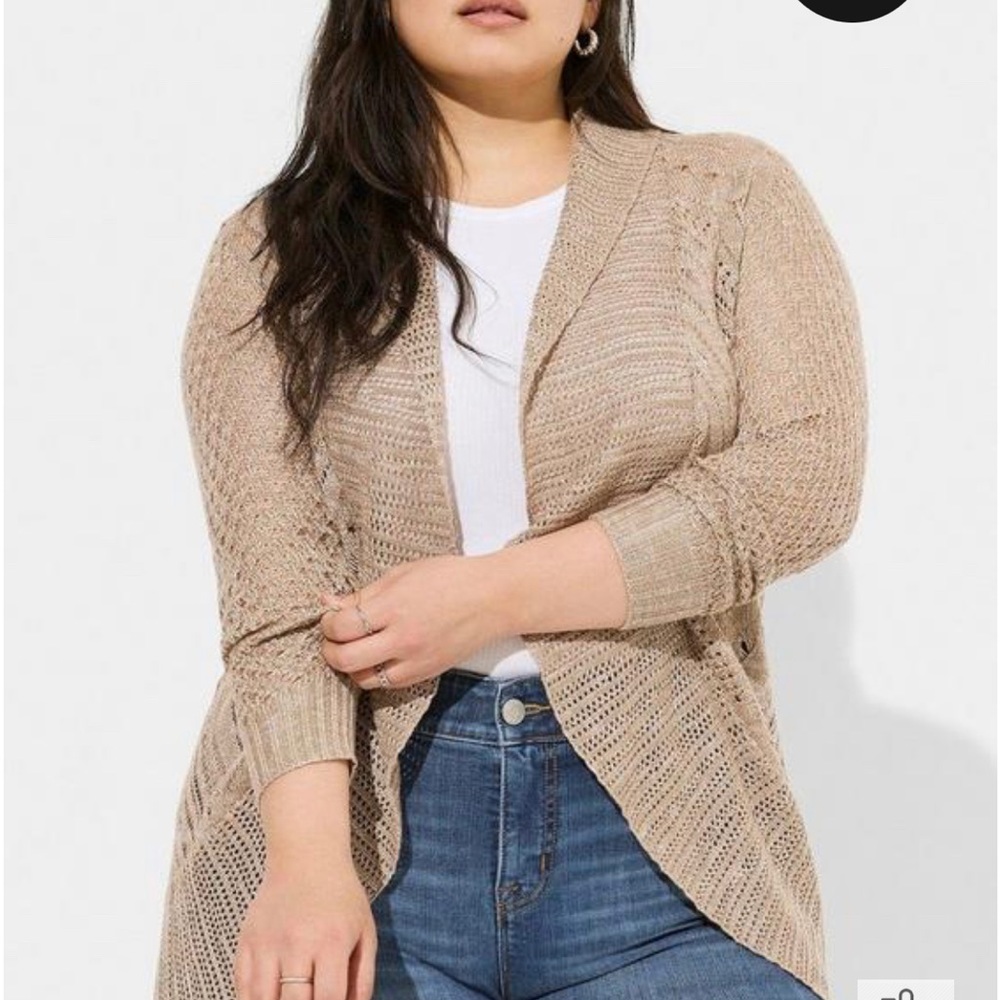 Torrid Pointelle Cardigan Curved Hem Sweater